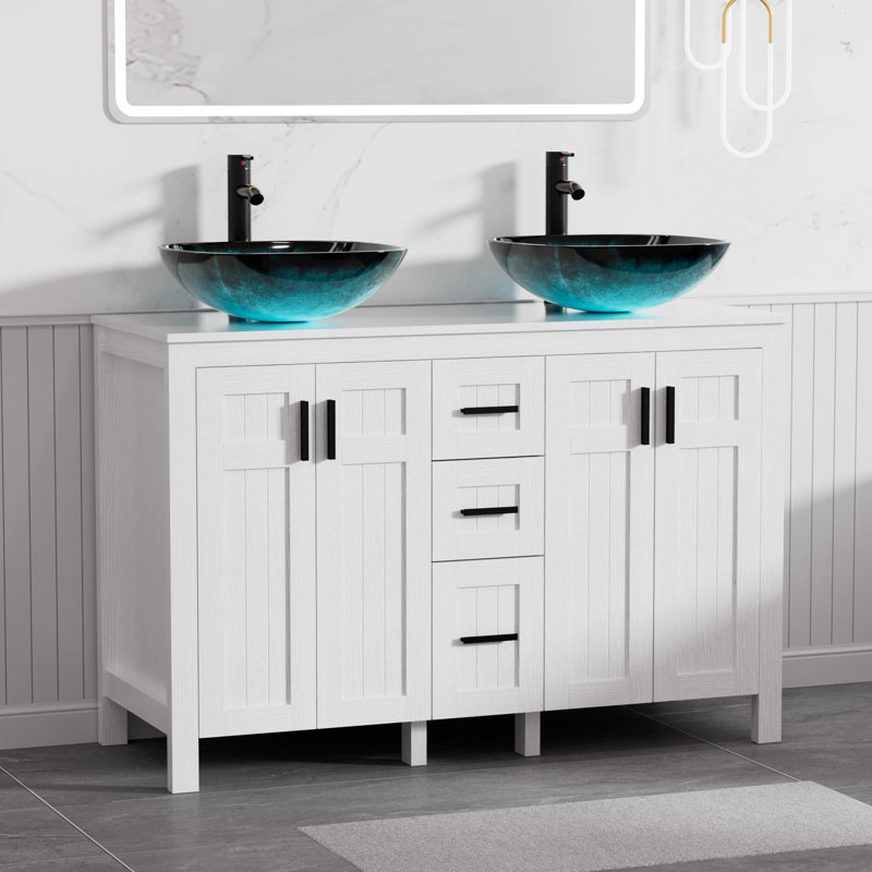 Meuble-lavabo double 48 po avec lavabos vasques, robinets, Noir
