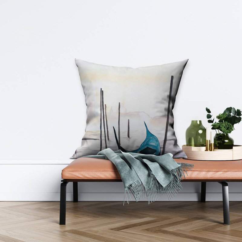 Gondola in Venice - Marine Blue Poly Twill Throw for Decor
