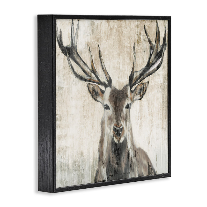 «Rustic Deer Elk Wildlife Portrait», estampe numérique par Liz Jardine, Giclée encadrée noir minuit, H 24 po x l 24 po