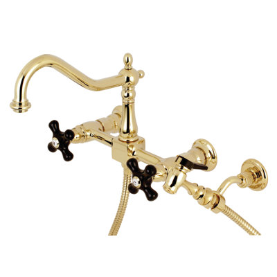 Kingston Brass Duchess Double-Handle 3-Hole Wall-Mount Bridge Kitchen Faucet with Brass Sprayer