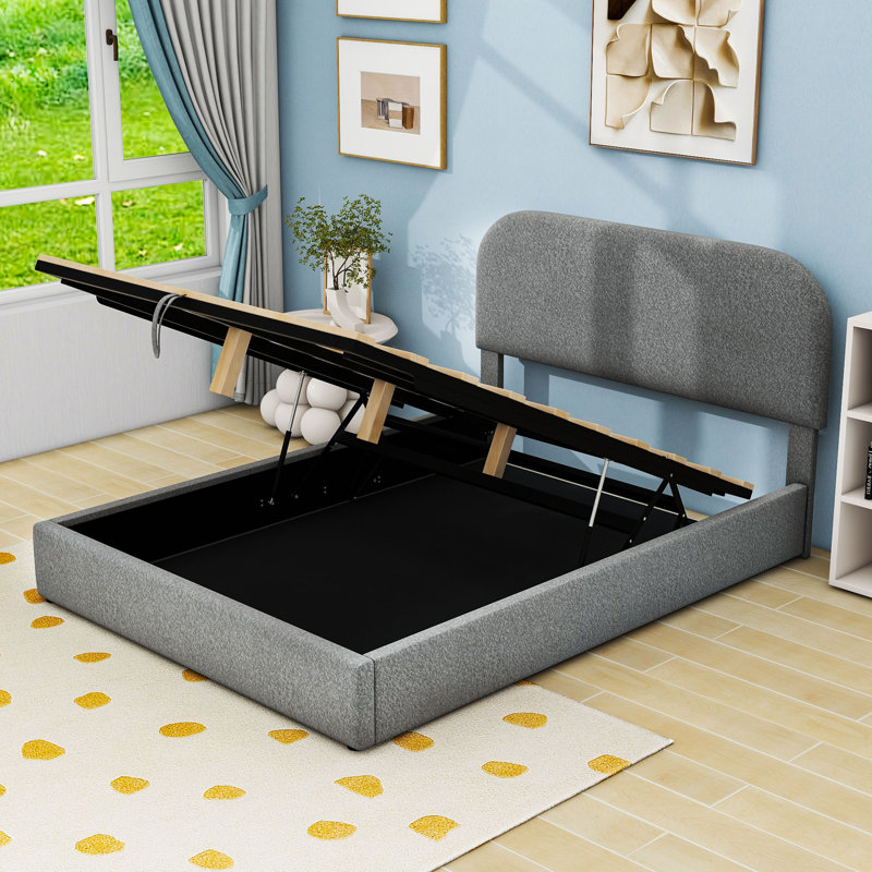 Lit plateforme tapissier Teddy, Gris, Double