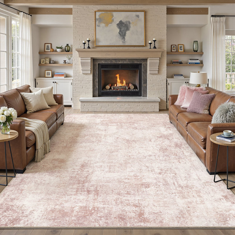 Modern Abstract Area Rug Non Slip Washable Rugs for Living Room Bedroom-Pink, Rectangle 9' x 12', Pink