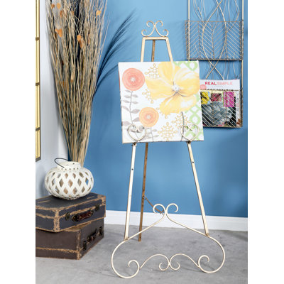 Gold Metal Scroll Large Adjustable 3 Tier Display Easel with Chain Support, 21" x 24" x 46"