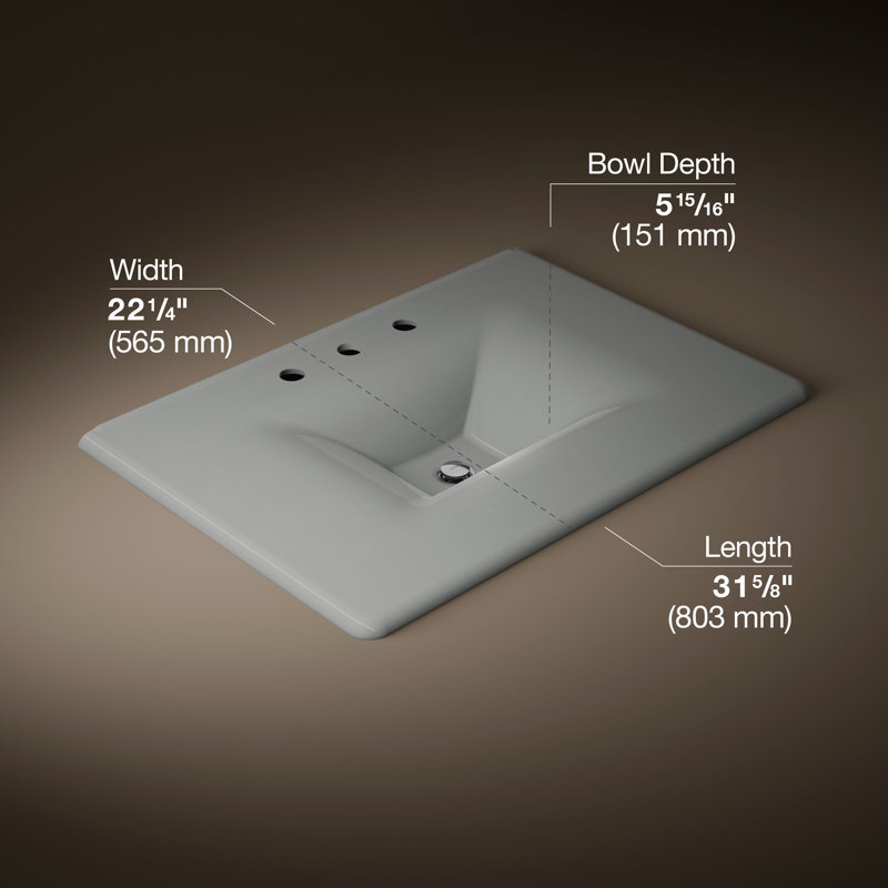 Iron Impressions 32" Single Bathroom Vanity Top, Basalt, 8" Centers