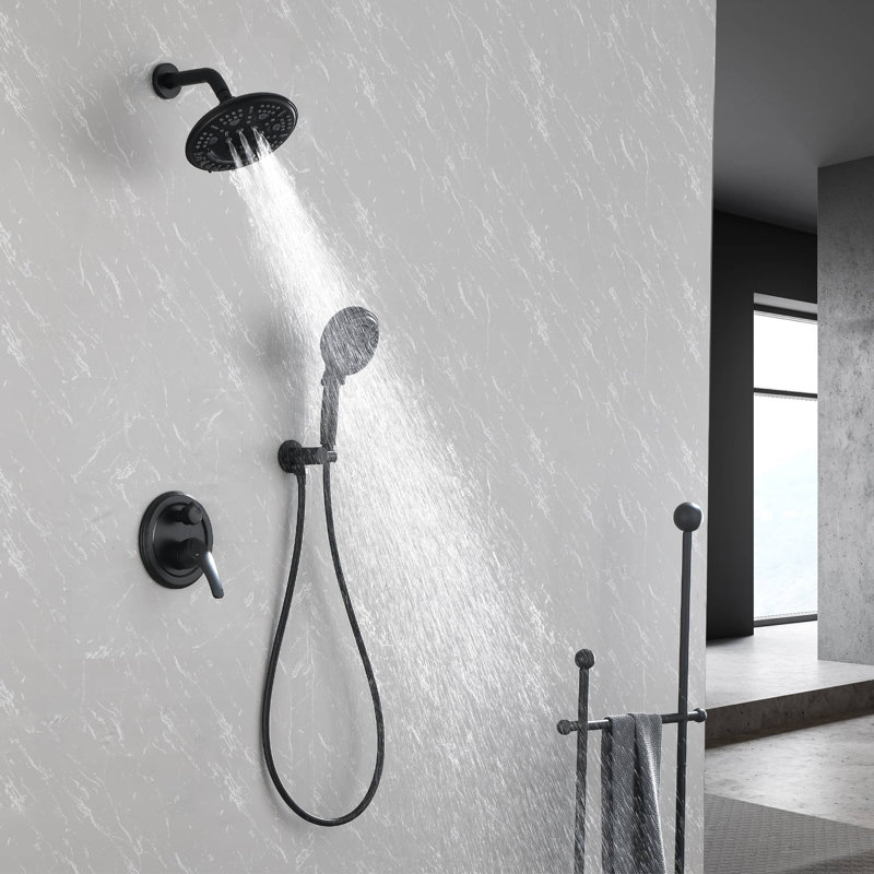Robinet de douche avec valve brute, Noir, noir, noir, noir