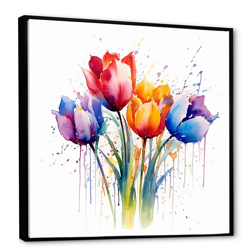 Herald Tulip Flowers - Tulipes, impressions sur toile, H 16 po x l 16 po x P 1 po, Cadre flottant noir