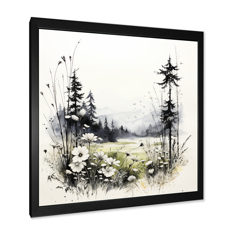 Faune sauvage, fleurs d'hiver sur toile, Cadre simple noir, H 36 po x l 36 po x P 1,5 po