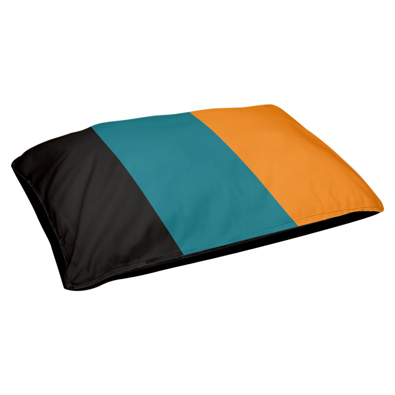 Coussin rectangulaire designer Atlanta, Grand (L 40 po x l 50 po), Noir / bleu sarcelle foncé du Pacifique / orange