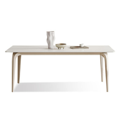White rectangular rock plate dining table