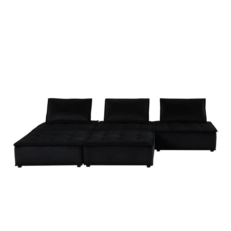 120 po velours et 80 po avec assise 25,5 po de profondeur noir 5 pièces rembourrées en mousse 14,5 po