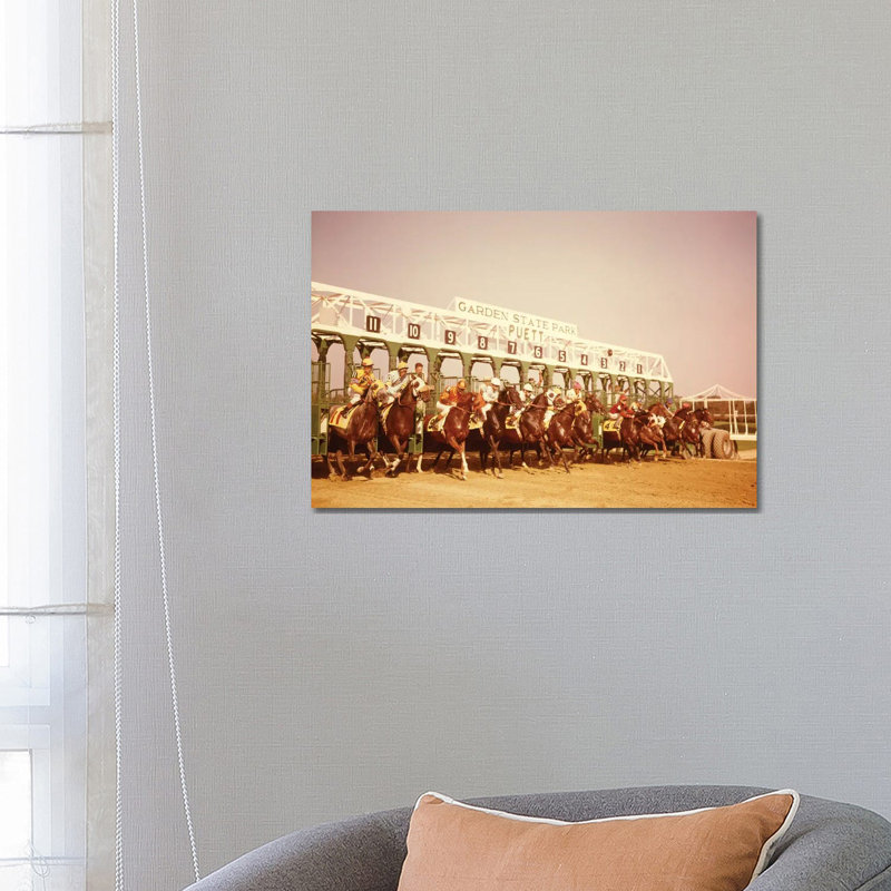 1960s Eleven Race Horses And Jockeys Coming Out Of Starting Gate - Wrapped Canvas Gallery-Wrapped Canvas Giclée