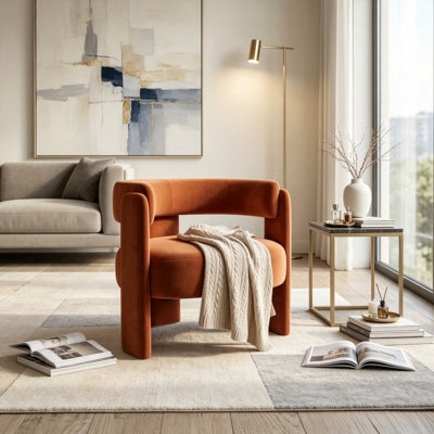 Accent Chair for Living Room, Velvet Comfy Single Sofa Chair Mid-Century Modern Armchair Wooden Legs for Bedroom Office Reading