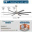 Ventilateur de plafond à moteur à courant continu de 76 pouces avec lumière contrôlée, 3 lumières DEL à intensité variable, 6 vitesses, réversible, télécommande, minuterie, pour grande pièce