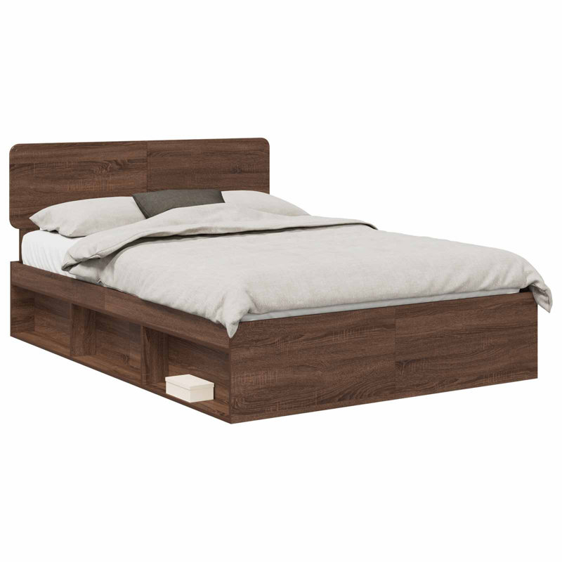 Solid Wood Bed, European Double (140 x 200 cm), Brown Oak