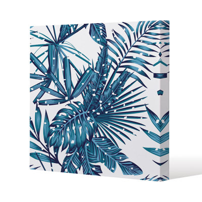 Snow tropical leaves Slim Style Canvas Print, 15mm Slim Real wood.