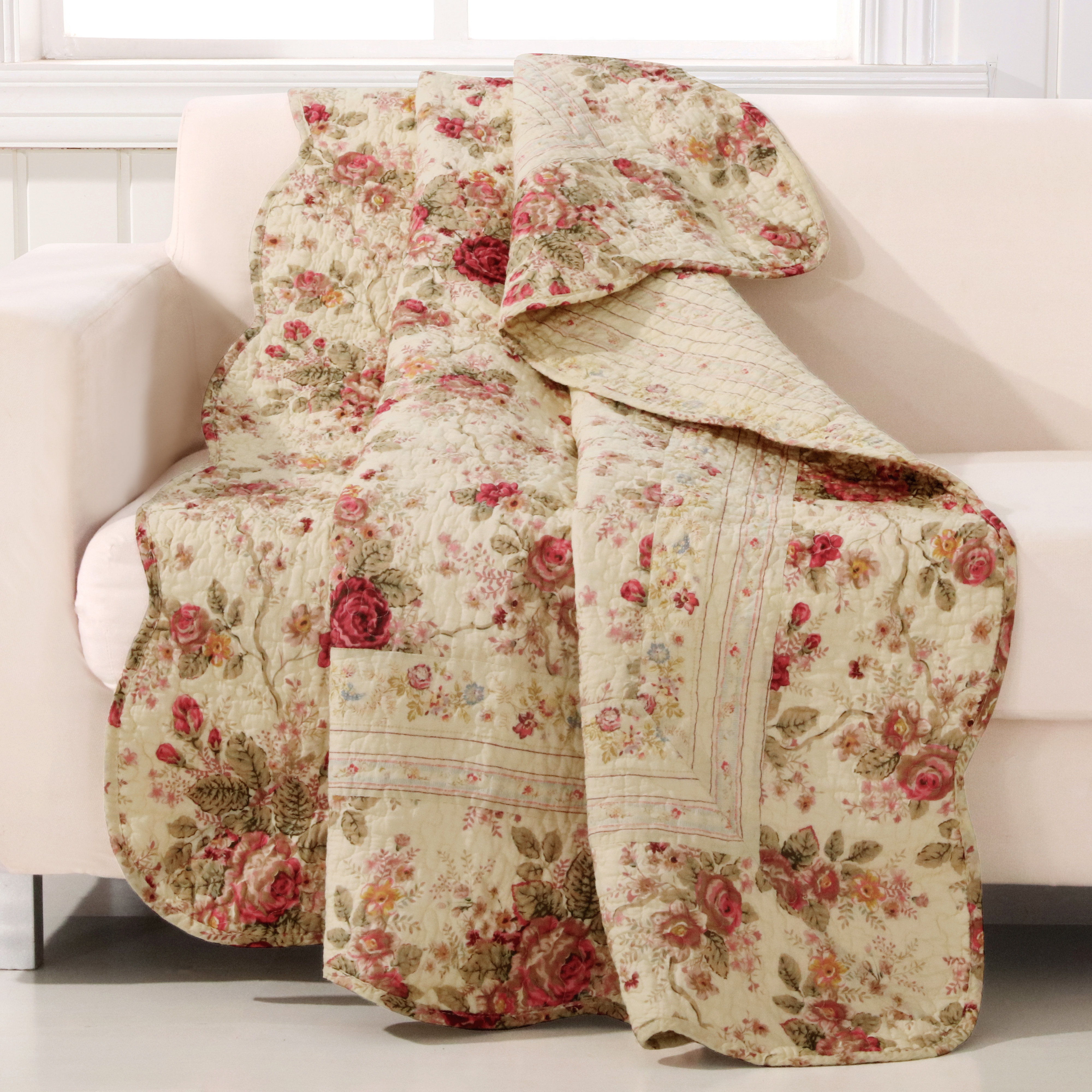 Greenland Home Fashions Antique Rose Quilted Reversible Cotton Throw & Reviews | Wayfair