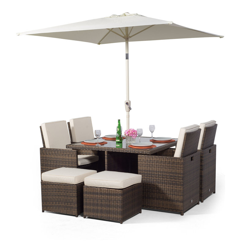 Giardino 8 - Person Wicker Patio Dining Set with Square Table , Cushions Included