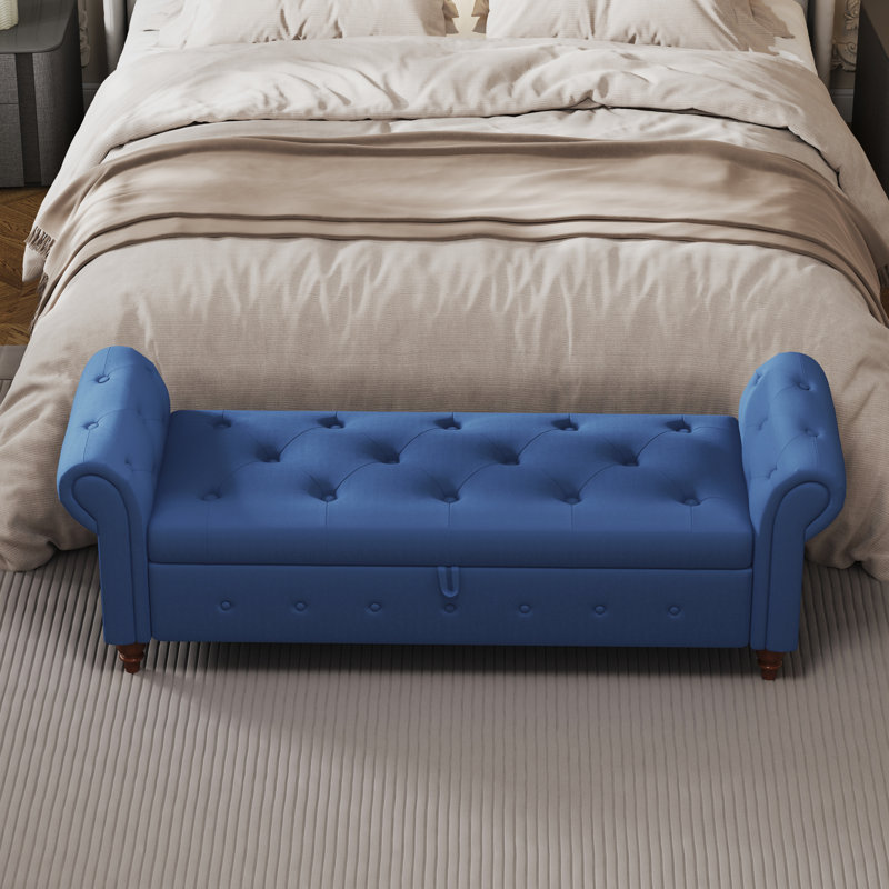 Banc de rangement capitonné 40 po, banc de rangement rembourré avec repose-pieds, banc de fenêtre à accoudoirs roulés, Marine