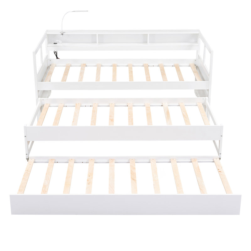 Daybed With 2 Trundles And 3 Storage Cubbies, Guest Bed, White