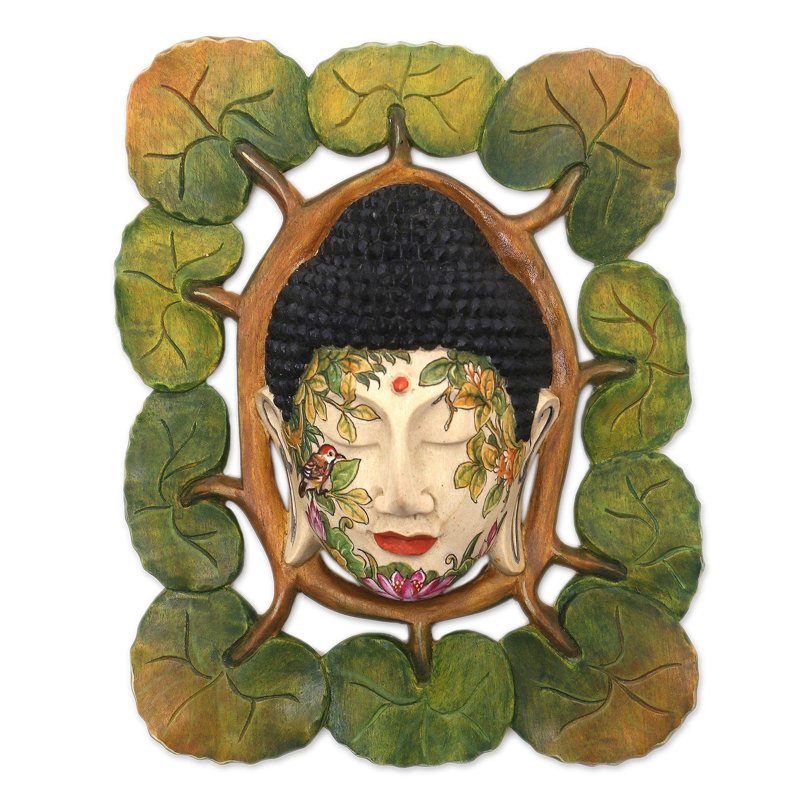 Sculpture murale en bois Bouddha naturel Bungalow Rose
