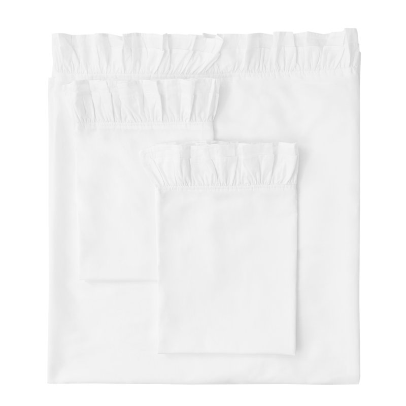 Ensemble de draps en percale de coton à double volants, Ensemble de draps pour grand lit avec 2 taies d'or