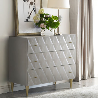 Metallic Silver And Champagne 3-Drawer Console Cabinet