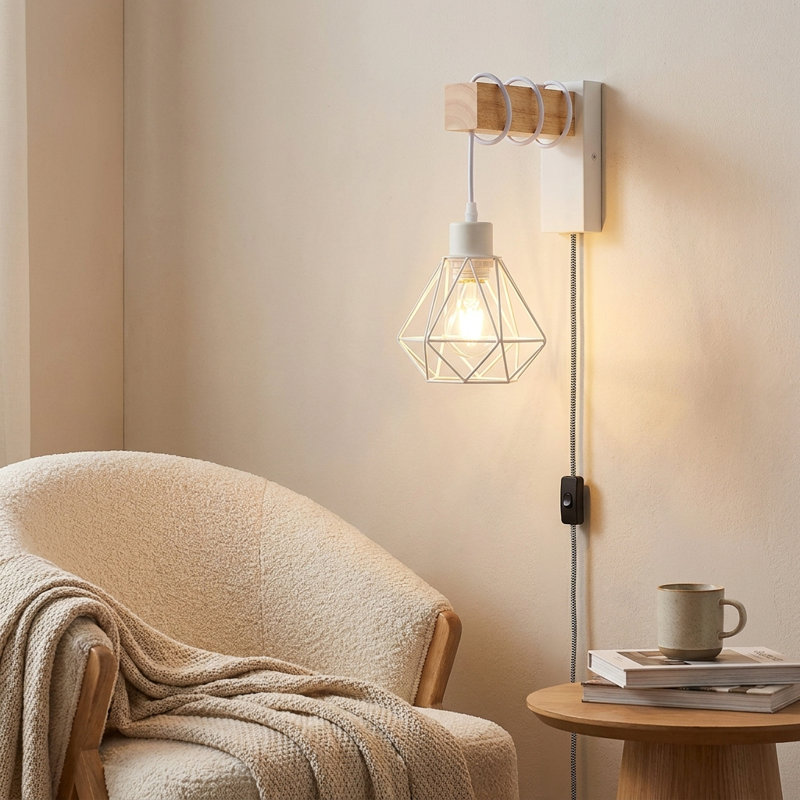 Industrial Plug in Wall Sconce with Metal Cage Shade, Rustic Pipe Wall Lamp for Bedroom, Loft, Hallway and Farmhouse Living Room