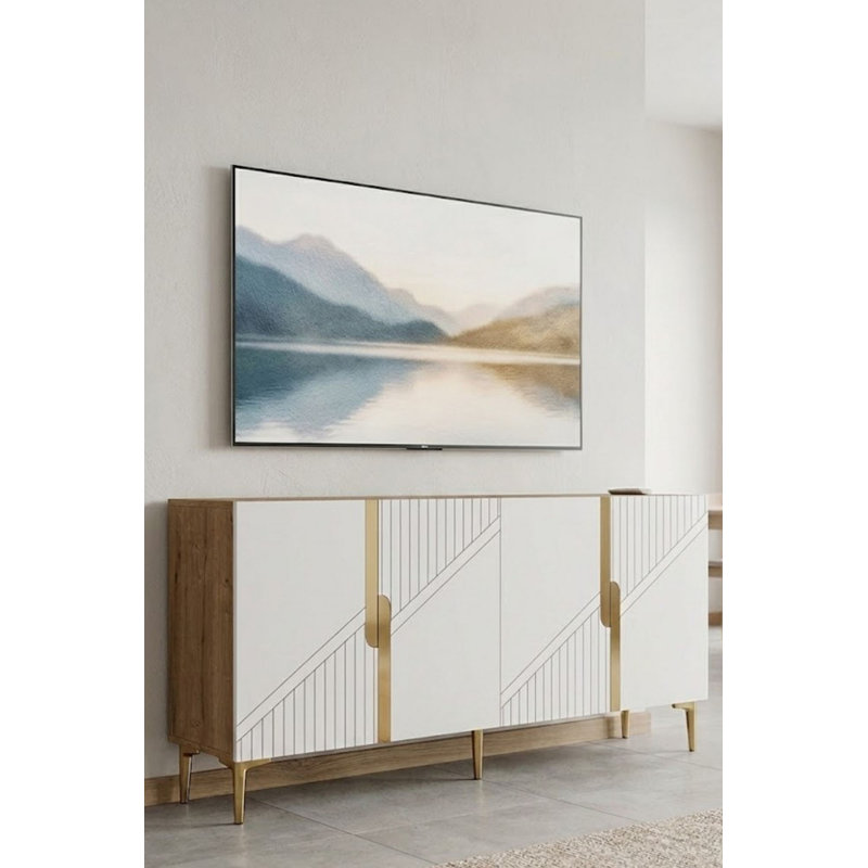 Console, 29.5" H x 59.06" W x 12.6" D, White/Gold