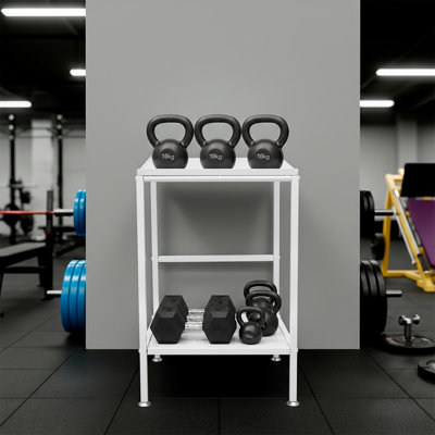 Support de poids à 2 niveaux pour équipement de conditionnement physique, support de poids double couche, capacité de charge 136 kg, organisateur de rangement de poids en fonte sur pied pour salle de sport à domicile, garage ou studio de conditionnement physique commercial.