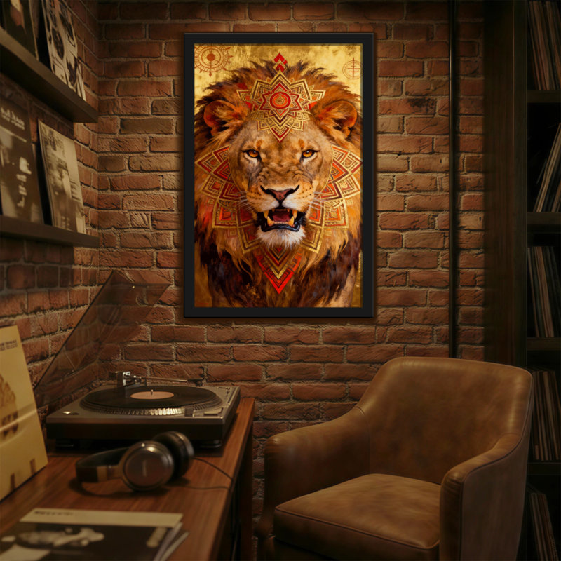 Animaux, lion, mandala, reproduction d'art sur toile, H 30 po x l 20 po