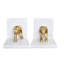 White Marble Bookends with Brass Leopard