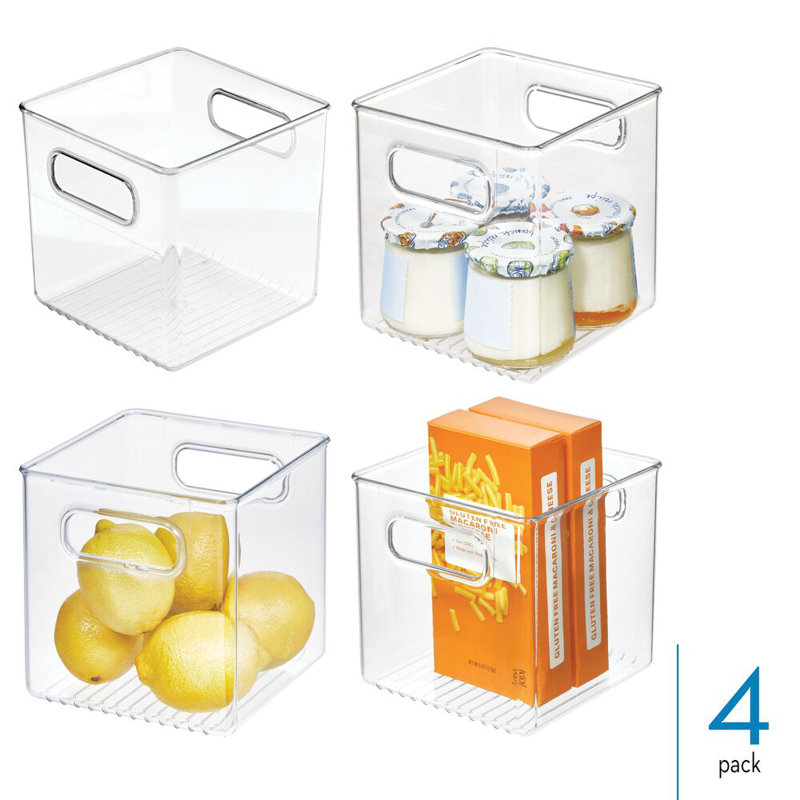 iDesign Set of 4 Cube Storage Bins with Handles for Pantry  - Clear