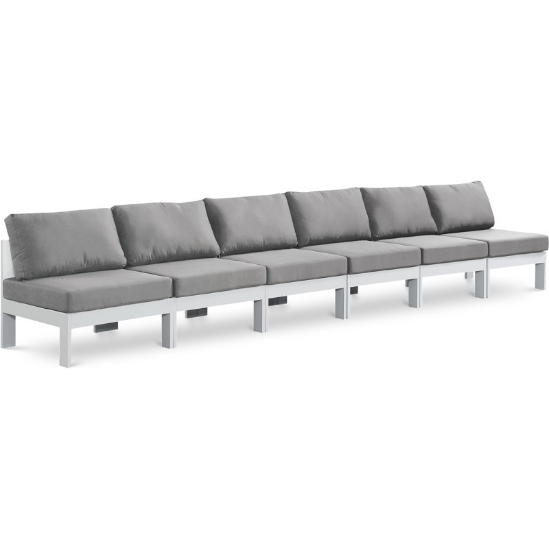 Canapé d'extérieur avec coussins de 180 po de largeur Angilina, Blanc, gris
