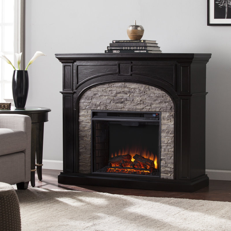 Beckette Electric 45.75" W Fireplace - Ebony w/ Gray Stacked Stone