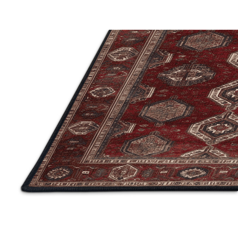 Tapis persan noir lavable à la machine, Rond 6 pi x 6 pi