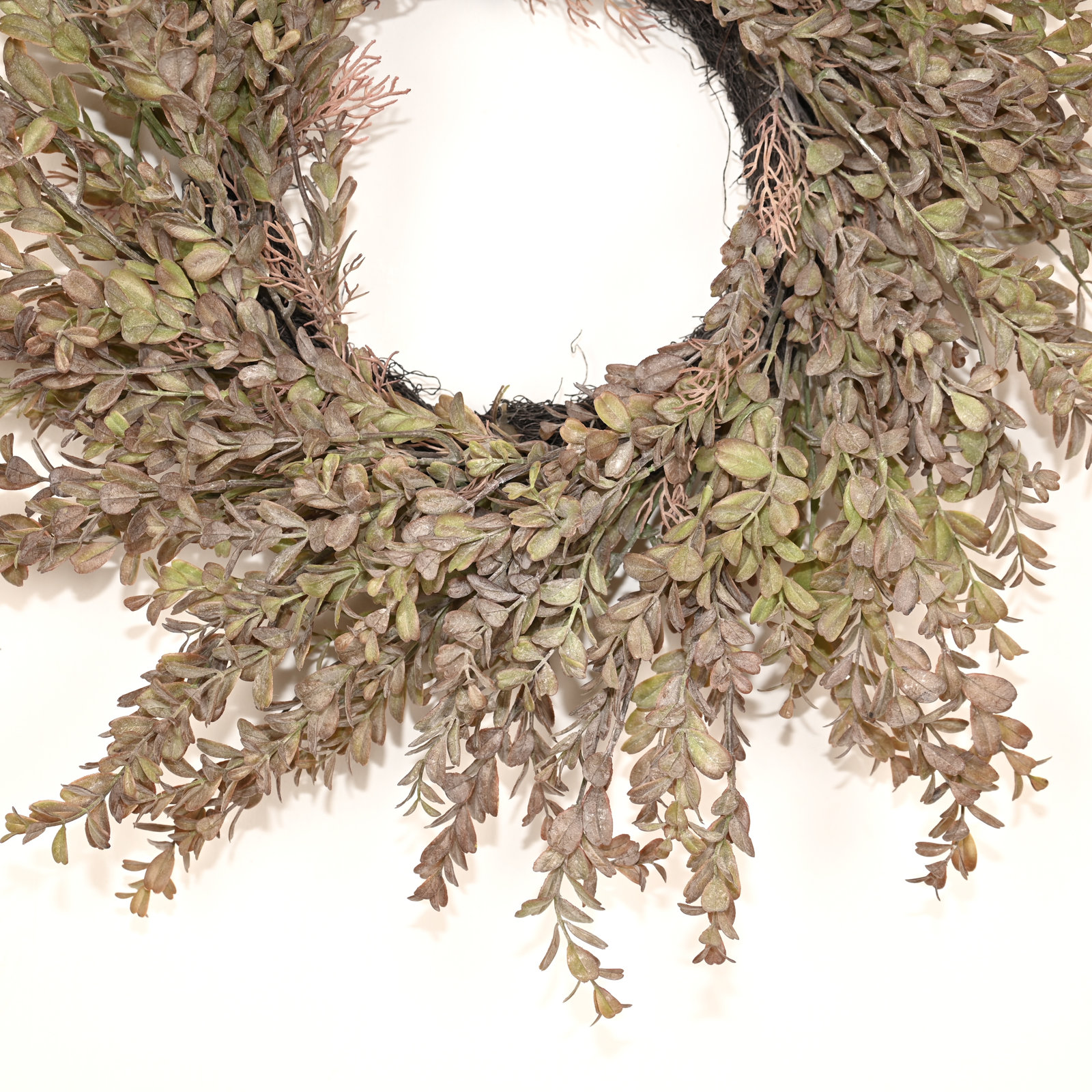24" Artificial Farmhouse Spring Fall Blossom Cluster Boxwood Leaves Front Door Wreath, Brown