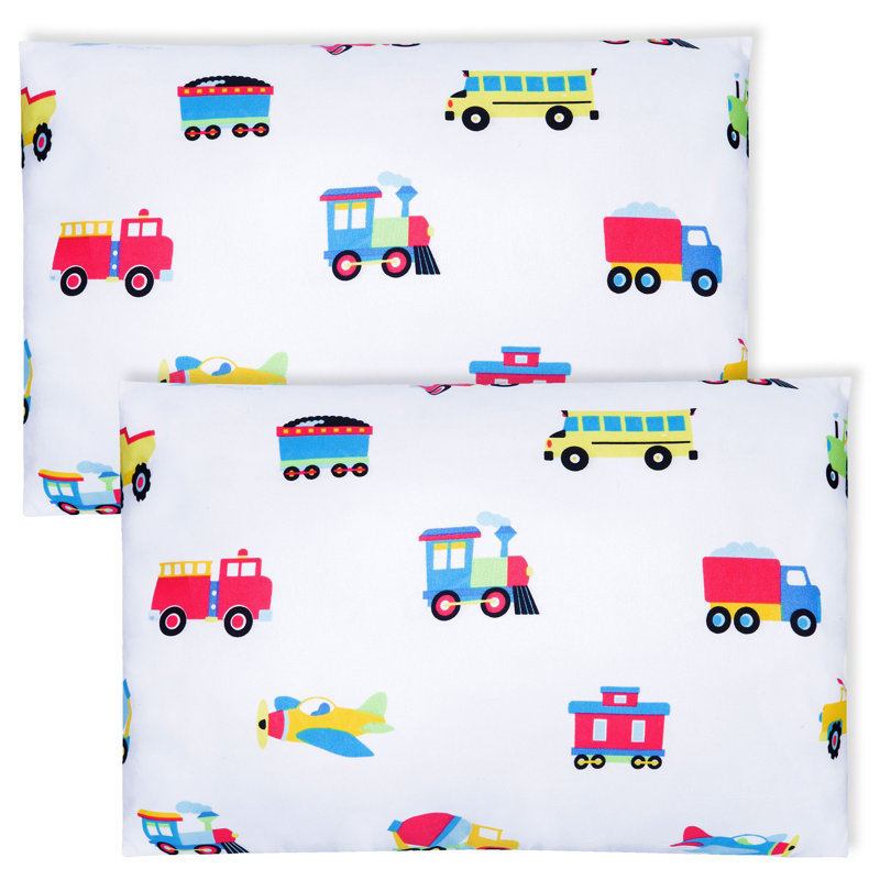 Wildkin 100% Microfiber 2-Pack Kids Pillowcase – Soft, Breathable & Toddler Size - Trains, Planes & Trucks