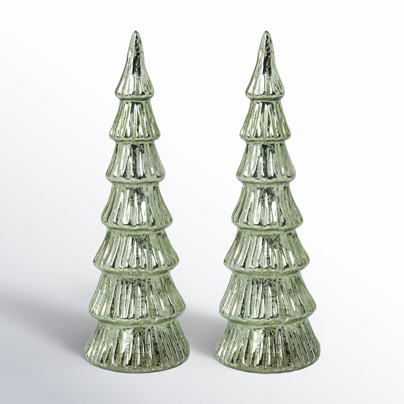 Lior LED Glass Tabletop Holiday Trees, Set of 2, 12.5" H x 4.25" W x 4.25" D