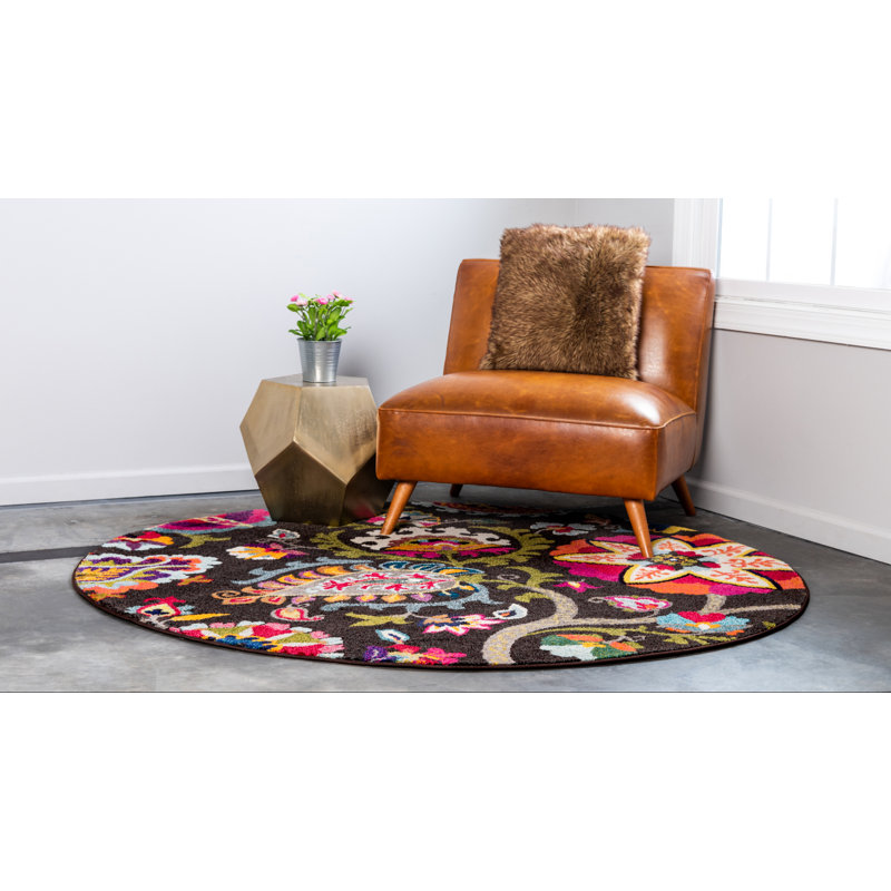 Tapis cachemire brun Eddins, Rond 8 pi