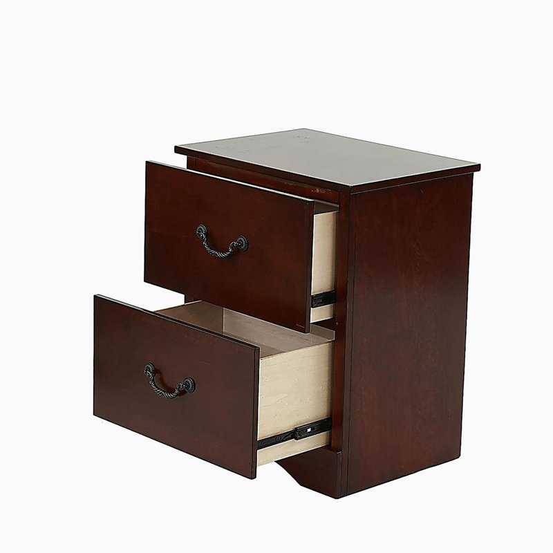 Table de chevet 2 tiroirs en bois de pin, cerisier