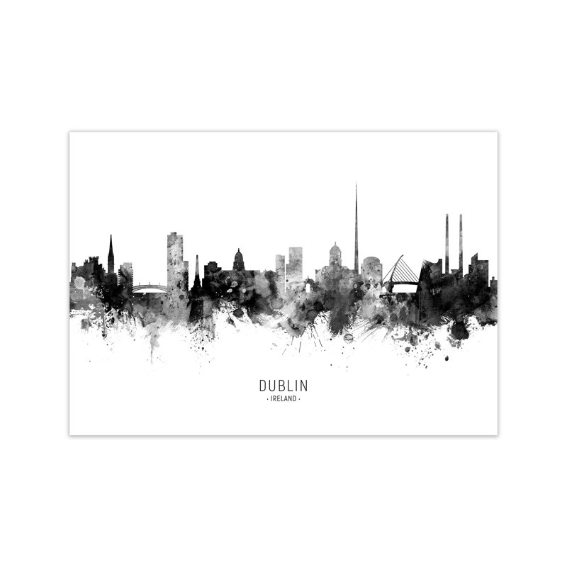 Dublin Ireland Skyline Black White City Name by Michael Tompsett - Print, Unframed, 60cm H x 84cm W x 1cm D