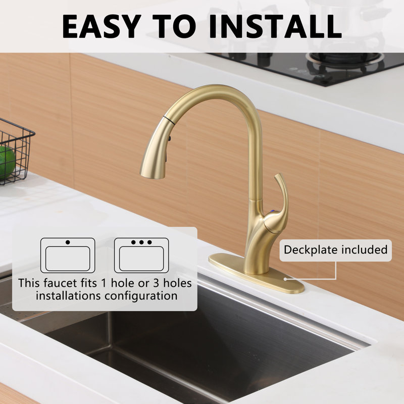 Boyel Living Pull Down Spray Kitchen Faucet, Brushed Gold