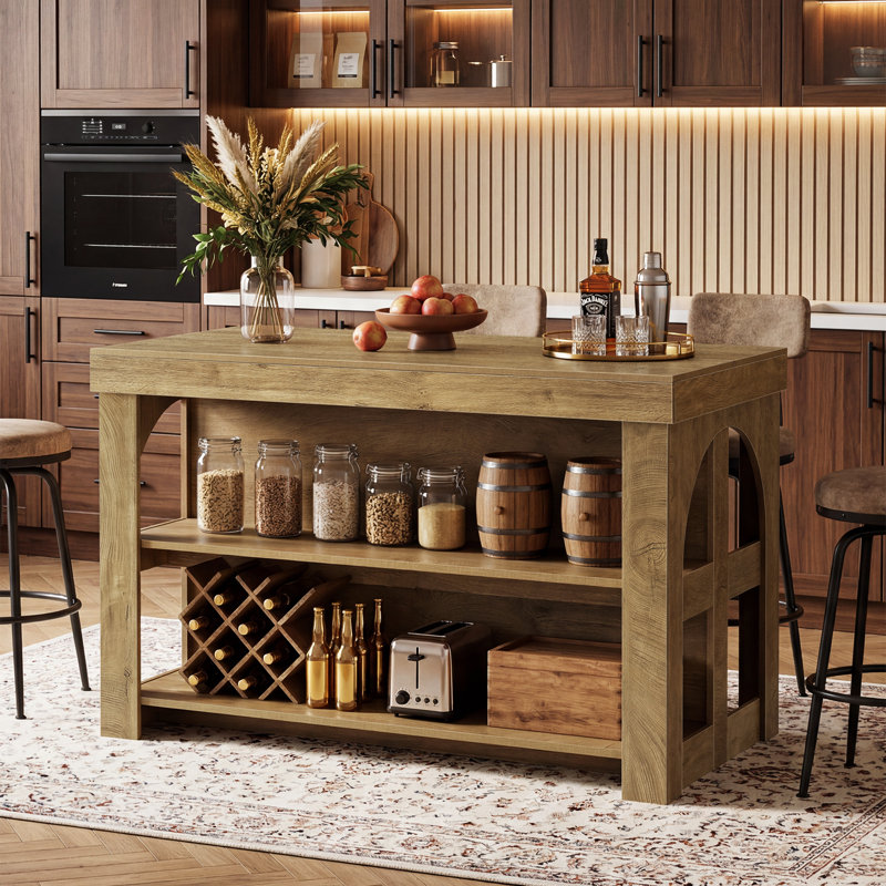 55.12" Bar Table with 2-Tier Storage Shelves for Pub Home