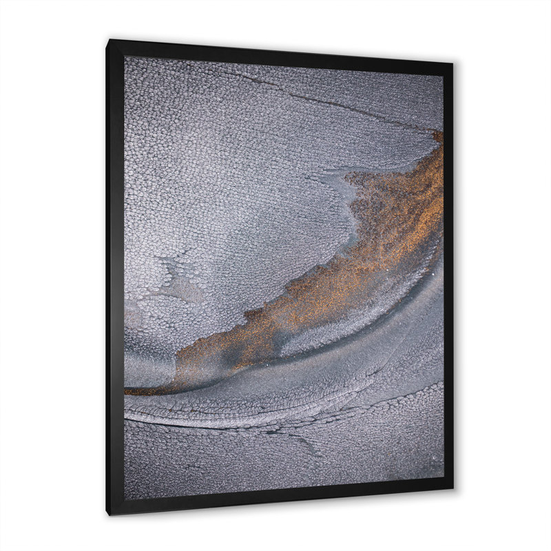 Golden On Gray - art sur toile Modern Ripples VII, H 8 po x l 12 po x P 1 po, Cadre photo noir