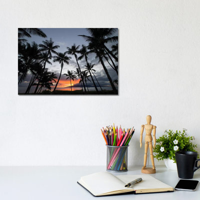 Silhouette Of Palm Trees At Dusk, Lahaina, Maui, Hawaii, USA - Wrapped Canvas Print