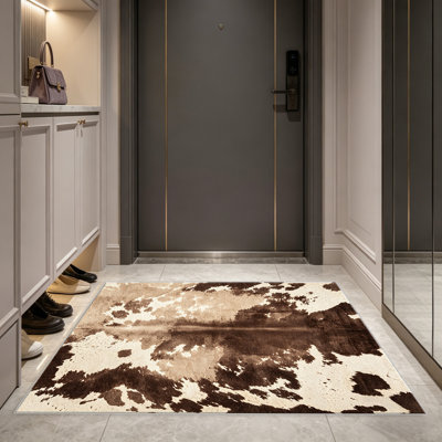 Light Brown Cowhide Texture   area rugs for Living Room, Soft and Comfortable, Suitable for all seasons, easy to maintain, machine washable Indoor floor mat, Under Table Farmhouse suitable for Bedroom, Dining Room, Study,  Balcony, Home Decor Patio