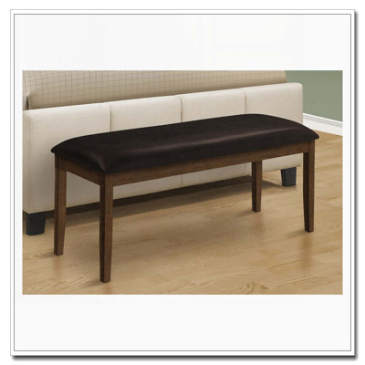 Rectangular Bench with Brown Leather-Look and Solid Wood Frame