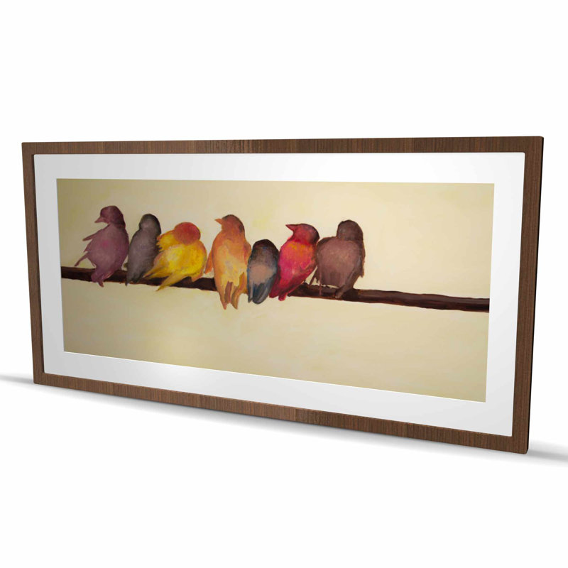 Famille d'oiseaux - reproduction matte encadrée jaune pour le décor de la chambre à coucher, H 48 po x l 24 po, Brun