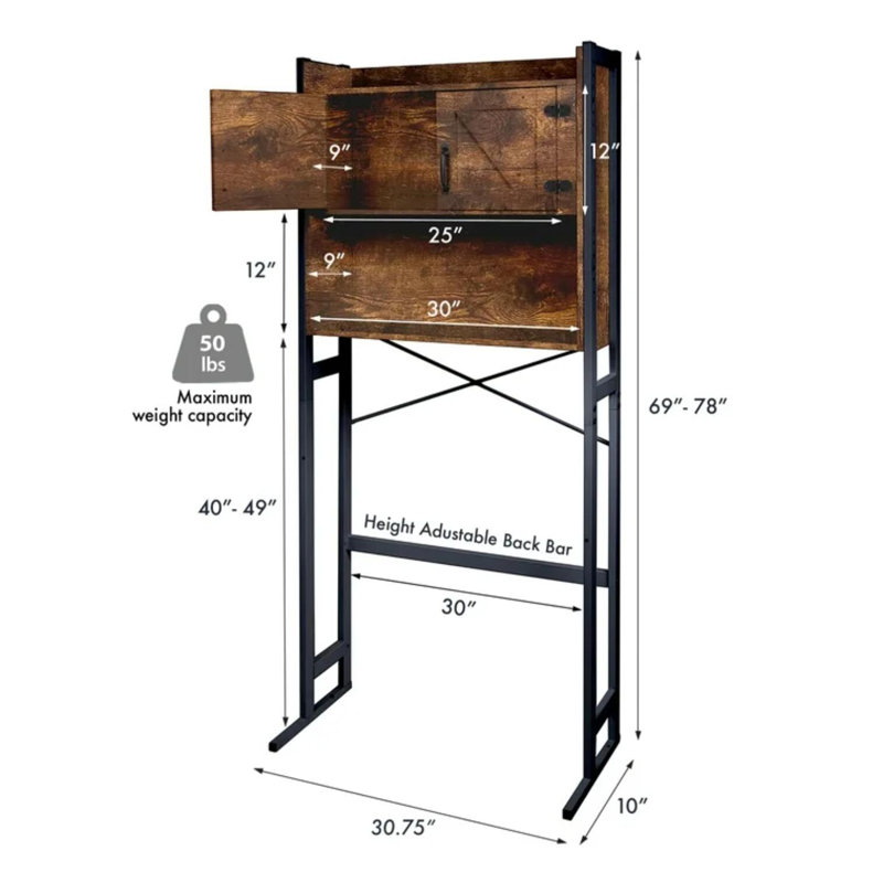 Rangement autoportant au-dessus de la toilette Rickesh, Brun