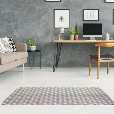 Tapis rouge/bleu/vert rétro diamants